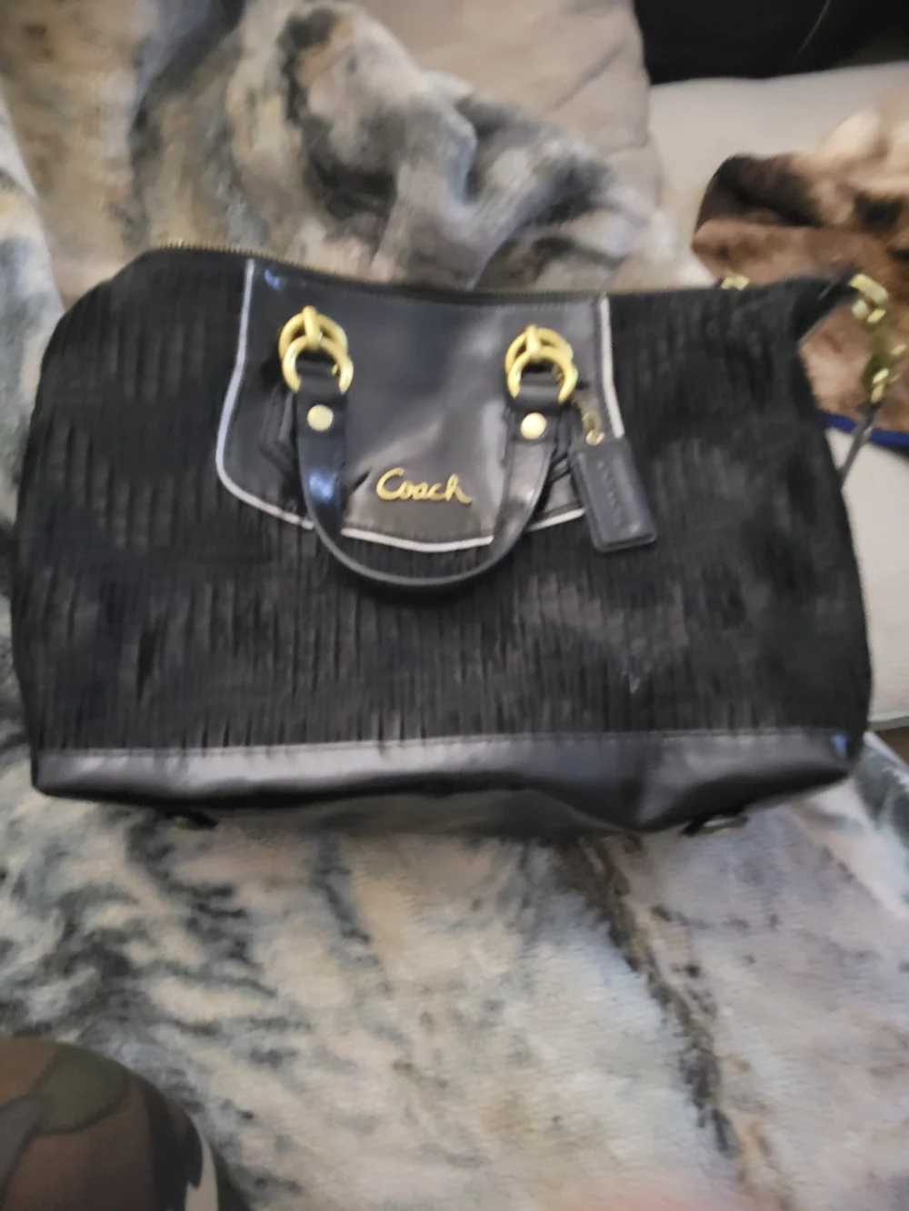 Coach Black Shoulder Tote with Gold Hardware